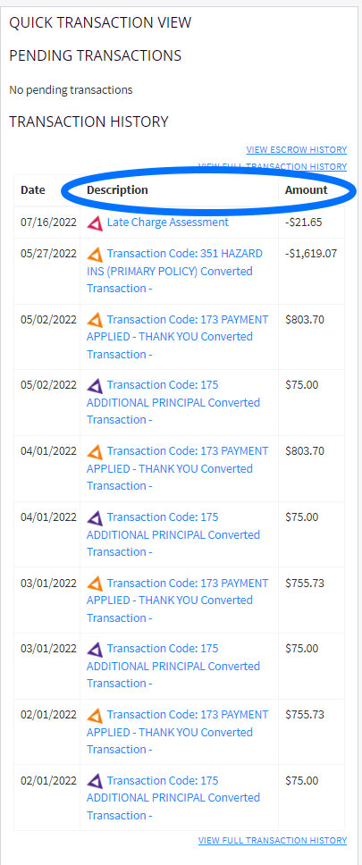 transaction history